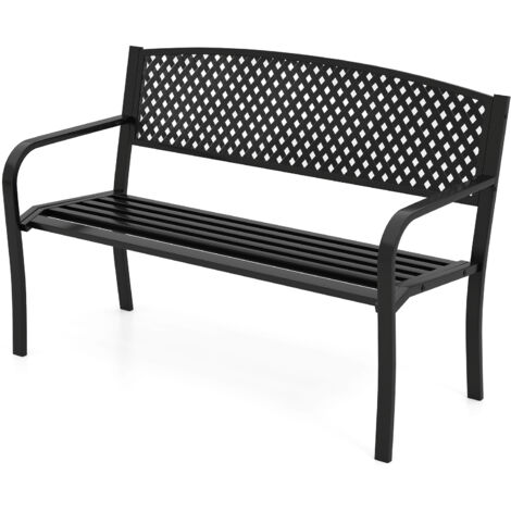 COSTWAY Outdoor Metal Loveseat Chair 127CM Garden Bench-Black