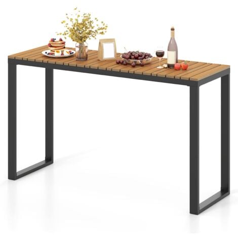 COSTWAY Outdoor Rectangle Console Table Patio Side Table w/Metal Frame-Brown