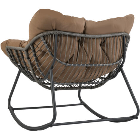 COSTWAY Outdoor Rocking Chair Oversized Patio PE Wicker Egg Chair-Coffee