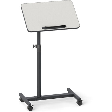 COSTWAY Overbed Table Tilting Bedside Table w/ Lockable Wheels-Gray
