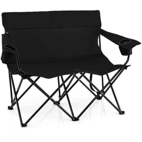 COSTWAY Oversized Double Camping Chair 2-Person Heavy Duty Lawn Chair-Black