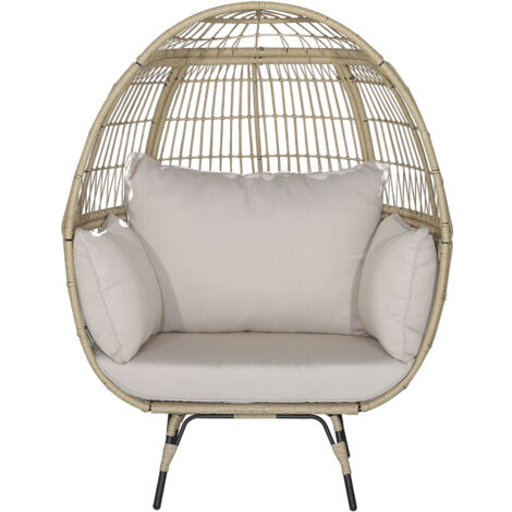 COSTWAY Oversized Rattan Egg Chair with 4 Cushions for Balcony Backyard Brown