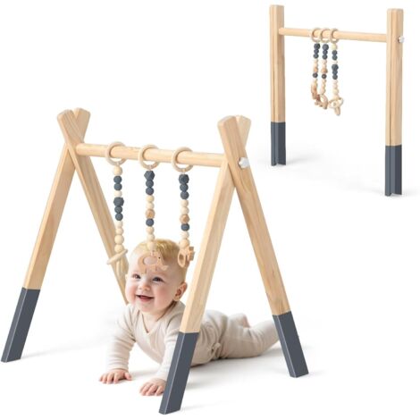 COSTWAY Palestrina Bambini in Legno, Giocattolo a Trapezio Pieghevole Neonati, Montessori Arco da Gioco, per Bambini 3+ Mesi (Grigio)