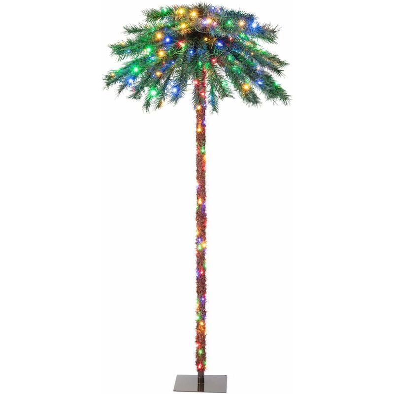 Palmier Artificiel de 183 cm, 64 Branches en pvc et 210 Lumières led à 4 Couleurs, Arbre de Pré-Éclairé pour Noël, Arbre de Décoration de Noël pour