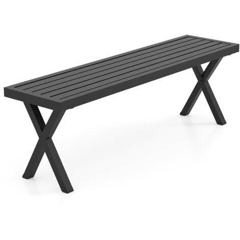 COSTWAY Panca da Esterno in Metallo 138 x 36 x 46 cm, Panchina con Seduta a Listelli e Gambe a X, per Spogliatoio, Giardino, Cortile e Veranda, Capacità 360 kg, Nero