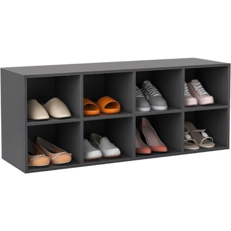 COSTWAY Panca Scarpiera per Ingresso, Panca Contenitore con 8 Scomparti Aperti, Scaffale Portascarpe Capacità di Carico di 230 kg, per Ingresso, Corridoio, Soggiorno, 102x30x41 cm (Grigio)