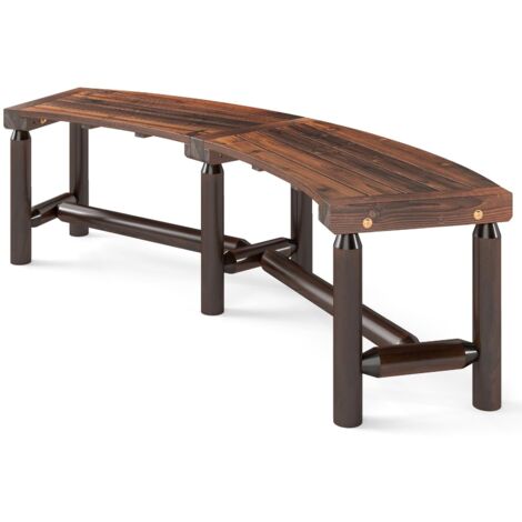 COSTWAY Panchina Curva da Patio, Panchina di Legno Massello per 2-3 Persone, Panca da Fuoco Senza Schienale per Esterni, Giardino e Bordo Piscina, Portata 360 kg (Marrone)