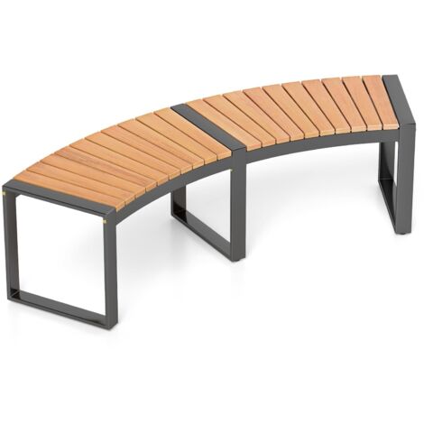 COSTWAY Panchina da Esterno 146 x 58 x 45 cm, Panca in Legno di Acacia 2 Posti con Gambe in Metallo, Panchina Curvata per Giardino, Cortile e Patio, Marrone e Nero (1)