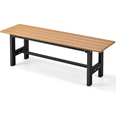 COSTWAY Panchina da Esterno con Sedile HDPE, Panca da Giardino con Telaio in Metallo Verniciato a Polvere, Panchina da Giardino, Parco e Balcone, Portata 300 kg, 120 x 36 x 40,5 cm (Brown)