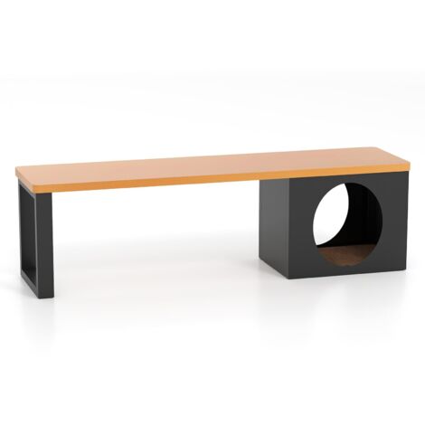 COSTWAY Panchina da Esterno in Metallo Lunga 150 CM con Cuccia per Gatti e Tappetino Tiragraffi, Seduta per 3 Persone, Portata 450 kg, Panchina Senza Schienale Resistente per Giardino