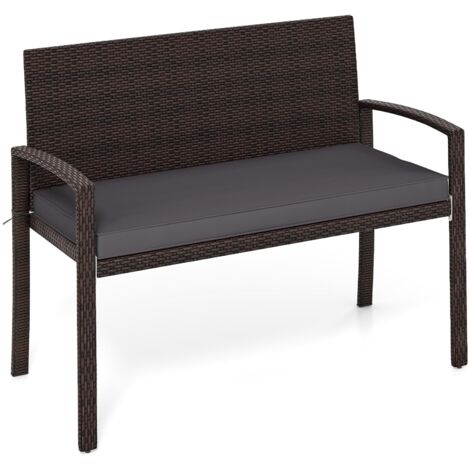 COSTWAY Panchina da Esterno in Rattan PE 110 x 56 x 84 cm, Panchina da Giardino con Morbido Cuscino, Schienale e Braccioli, Poltrona per Veranda, Balcone e Ingresso (Grigio)