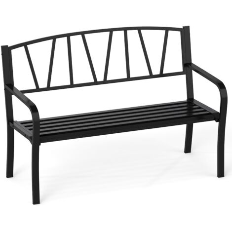 COSTWAY Panco da Esterno 2-3 Posti 128 cm, Panca in Metallo con Seduta a Listelli, Braccioli Curvi e Schienale, Portata 300 kg, Panchina per Parco, Cortile e Giardino (Nero, 128 x 60 x 86 cm)