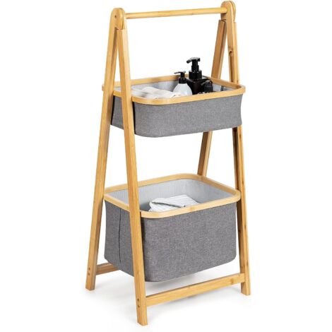 COSTWAY Panier à Linge à 2 Niveaux Srtucture Satble en Forme de A en Bambou Corbeille à Linge Pliable et Multifonctions pour Chambre, Salle de Bain et Buanderie (44,5 x 35 x 97,5 cm)