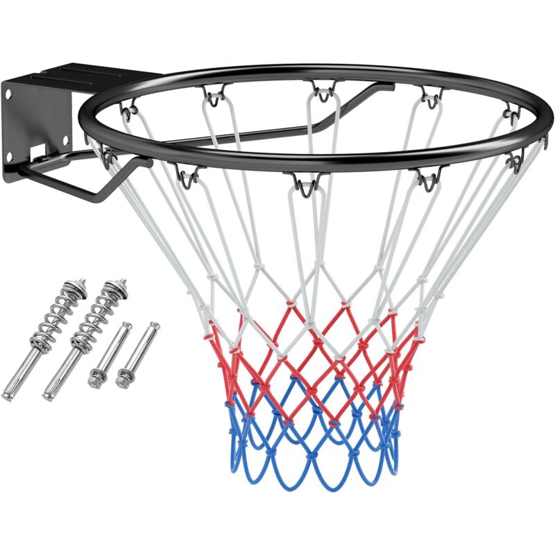 COSTWAY Panier de Basket Anneau Suspendu avec Filet Toutes Saisons, Jante de Basket-Ball Murale avec Double Ressort 12 Boucles pour