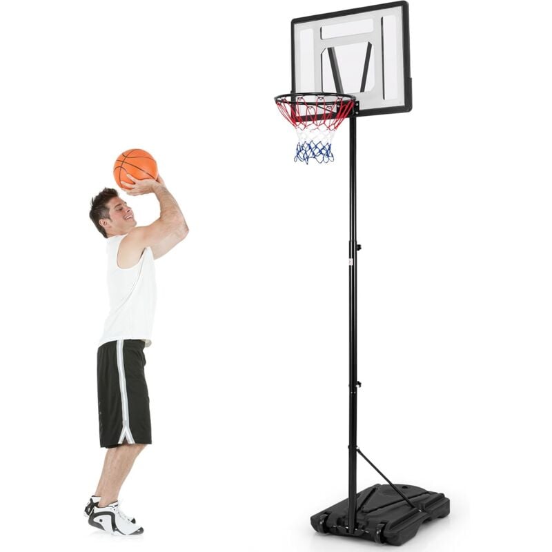 Panier de Basket-Ball sur Pied avec Hauteur Réglable à 8 Niveaux 172-305 cm, Ensemble de Basketball avec Tube Central Amovible Base de 32 l, pour