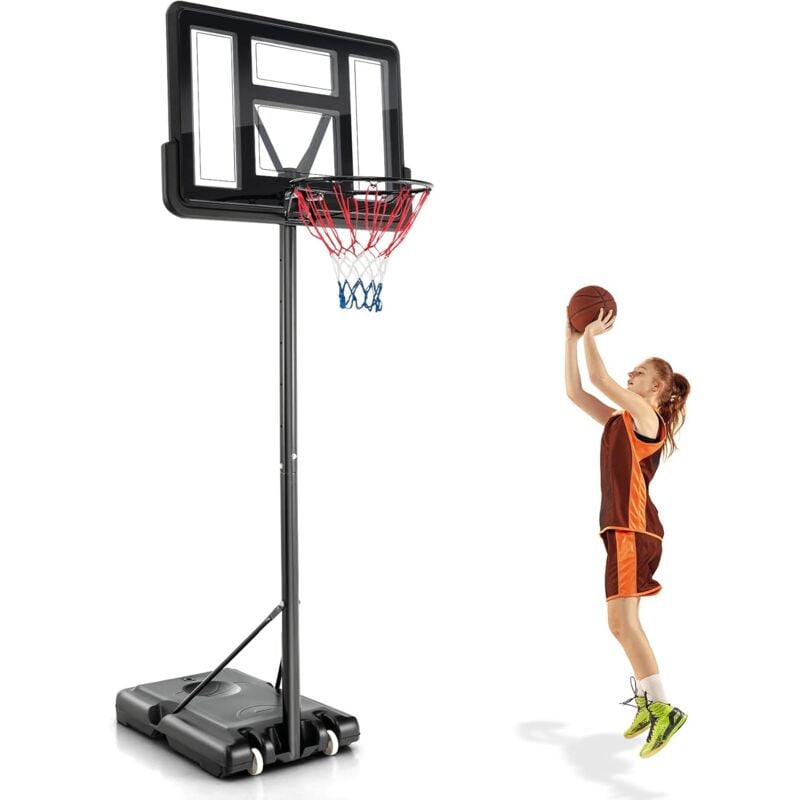 Panier de Basket-Ball sur Pied avec Hauteur Réglable 130-305cm/Ensemble de Basketball Portable avec 2 Filet-Panneau Arrière/Jeu de Sport Exterieur