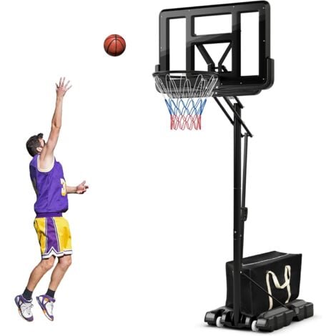 COSTWAY Panier de Basket-Ball sur Pieds Hauteur Réglable 143-305cm, Support de Basket Portable à roulettes avec Sac Sécurisé, Panneau Arrière de 111 cm