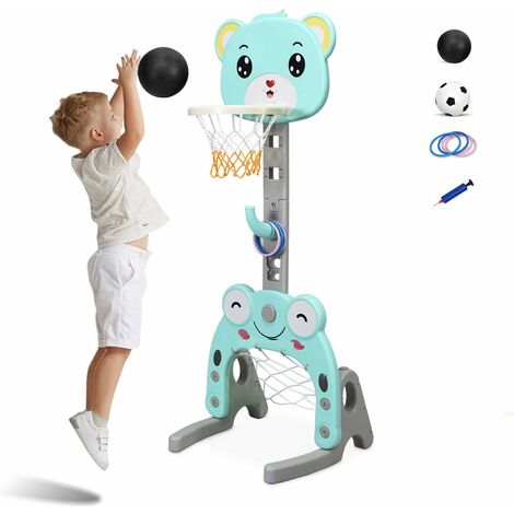 Costway – Panier de basket enfants 3 en 1 – Hauteur réglable 133-158cm – Matériau PP non toxique – Inclus 1 ballon de basket et 1 football