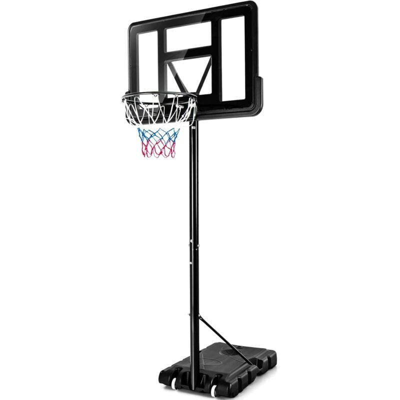 Panier de Basket Extérieur avec Hauteur Réglable 130-305 cm, Support de Basket sur Pied avec Panneau en hdpe et Filet, Base Remplissable & 2 Roues