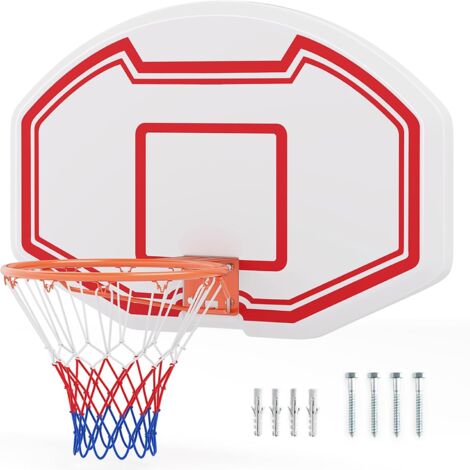 COSTWAY Panier de Basket Mural 45 cm avec Panneau Incassable, Panier Basket-Ball avec Filet Anti-Déchirure pour Enfants Adolescents Adultes Intérieur/Extérieur, 91 x 61 cm, Blanc+Rouge