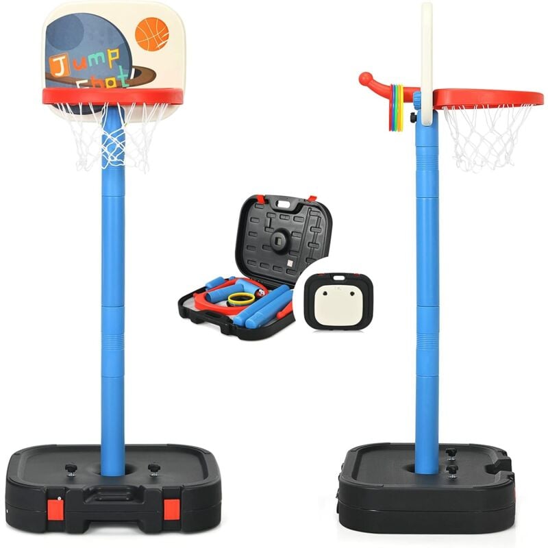 COSTWAY Panier de Basketball 2 en 1 Hauteur Réglable pour Enfants avec Jeu de Lancer d’Anneaux en HDPE pour Intérieure/Extérieure