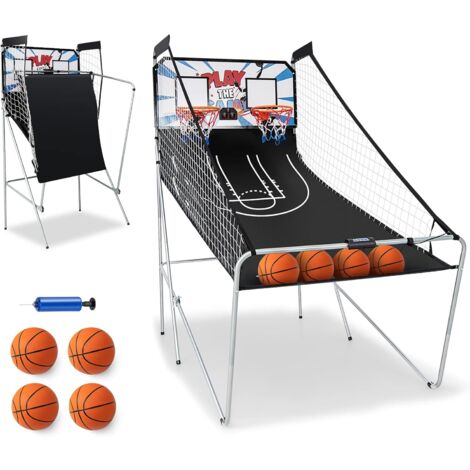 Costway – Panier de basketball pliable à 2 paniers – 4 ballons – Pompe de gonflage – Système de pointage électronique – 8 modes de jeu pour 1 à 4 joueurs