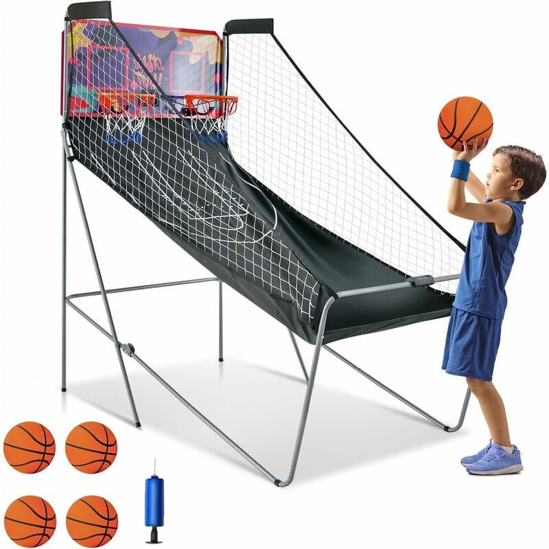 Costway - Panier de Basketball Pliable à 2 Panier 4 Balles Pompe de Gonflage, Jeu de Basketball Arcade pour 1 à 4 Joueurs avec Système de Pointage, 8