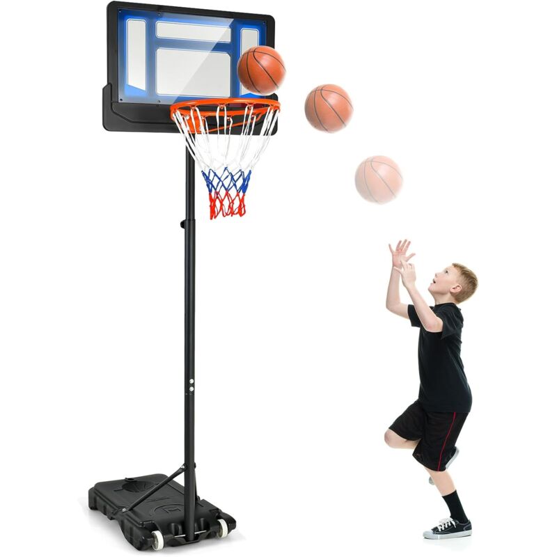 Panier de Basketball sur Pieds avec Hauteur Réglable 90-210 cm, Support de Basket à roulettes avec Base Remplissable Panneau en pe, pour Adultes ou
