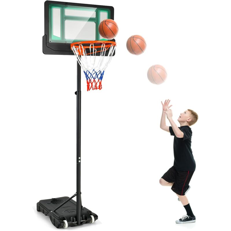 Panier de Basketball sur Pieds avec Hauteur Réglable 90-210 cm, Support de Basket à roulettes avec Base Remplissable Panneau en pe, pour Adultes ou