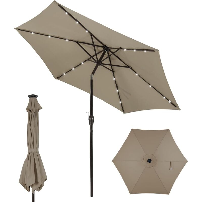 Parasol de Jardin/Parasol Déporté et Inclinable de Jardin Dia 270 cm avec 16 led Marron - Costway
