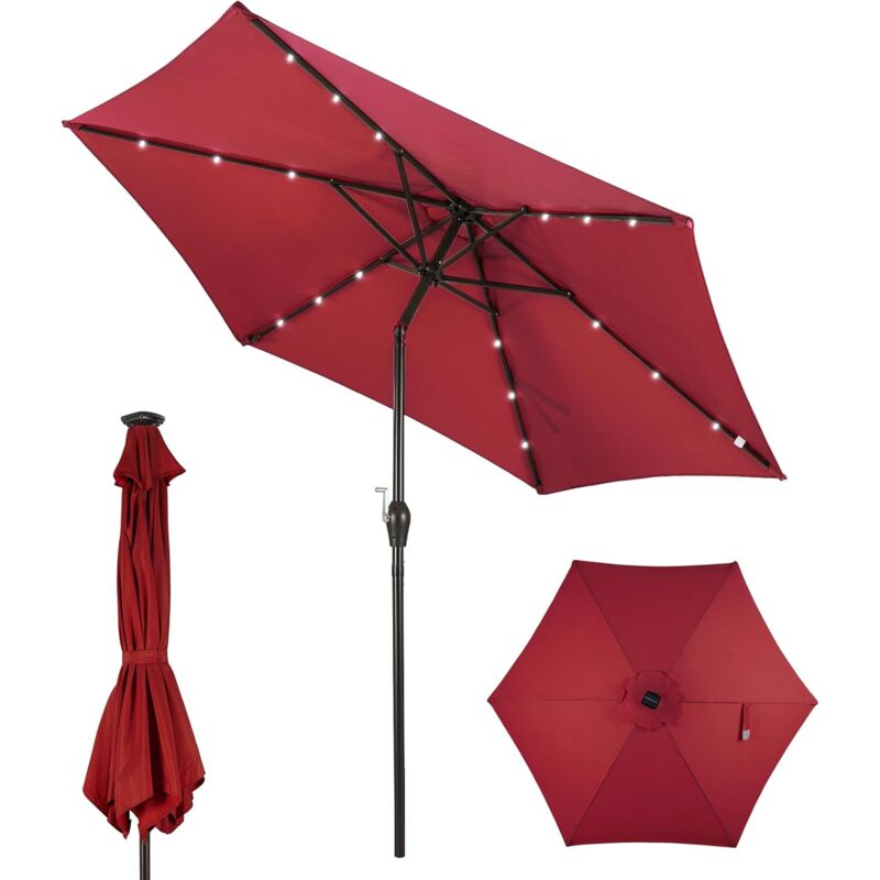 Parasol de Jardin/Parasol Déporté et Inclinable de Jardin Dia 270 cm avec 16 led Vin Rouge - Costway