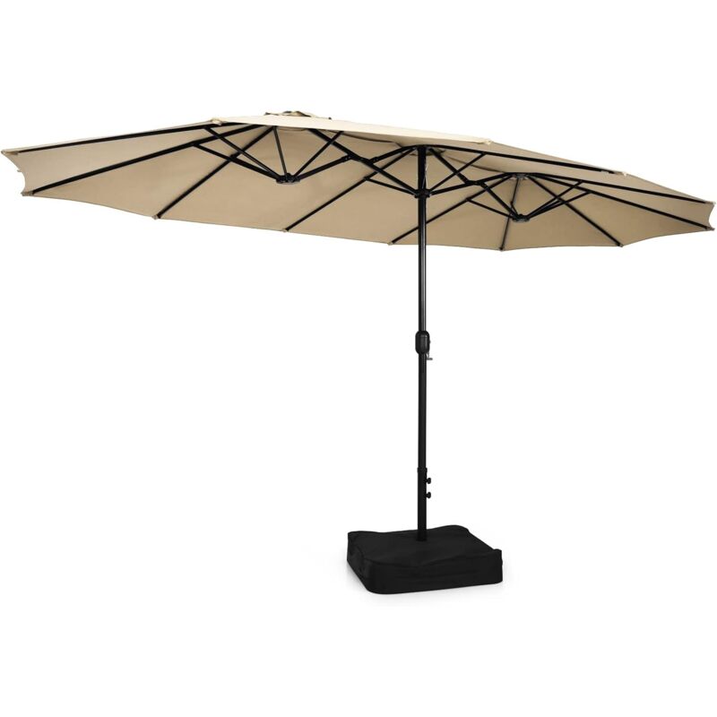 Parasol de Jardin Double 451,5 x 243CM, Parasol Rectangulaire Extra Large avec Base Robuste en Métal et Manivelle, Parasol Jumeau avec Poteau