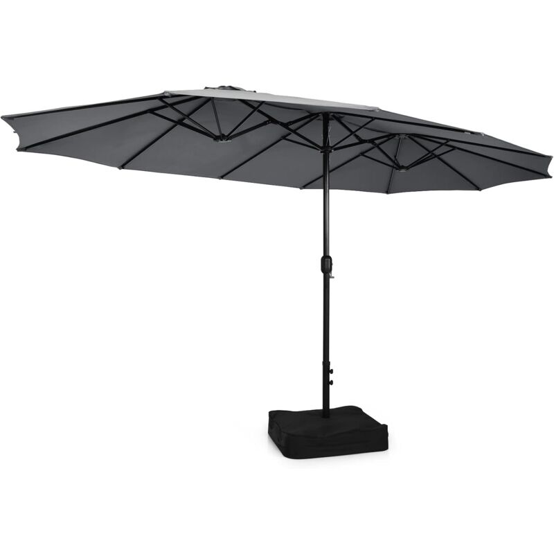 Parasol de Jardin Double 451,5 x 243CM, Parasol Rectangulaire Extra Large avec Base Robuste en Métal et Manivelle, Parasol Jumeau avec Poteau