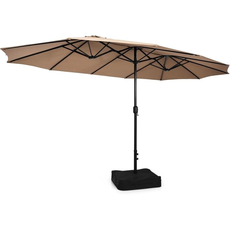 Parasol de Jardin Double 451,5 x 243CM, Parasol Rectangulaire Extra Large avec Base Robuste en Métal et Manivelle, Parasol Jumeau avec Poteau
