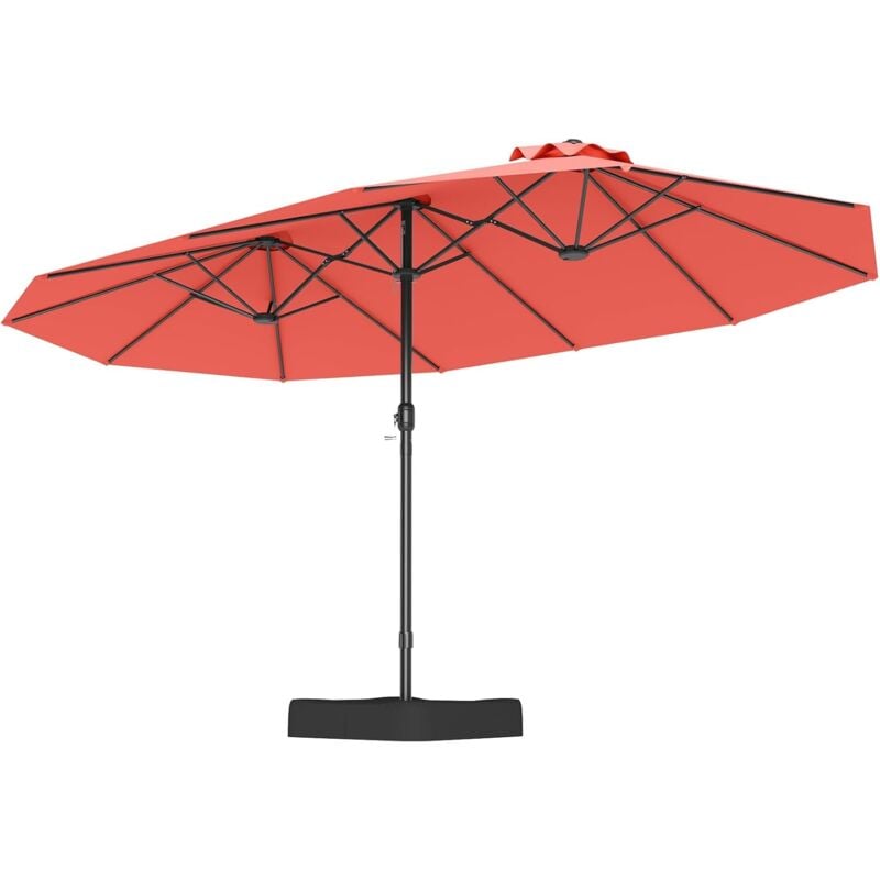 Parasol de Jardin Double 470 x 285 cm avec Base, Parasol Extérieur Extra Large avec Manivelle, 2 Sacs de Sable, 12 Baleines, Parasol Jumeau pour