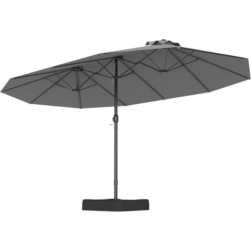 Costway - Parasol de Jardin Double 470 x 285 cm avec Base, Parasol Extérieur Extra Large avec Manivelle, 2 Sacs de Sable, 12 Baleines, Parasol Jumeau