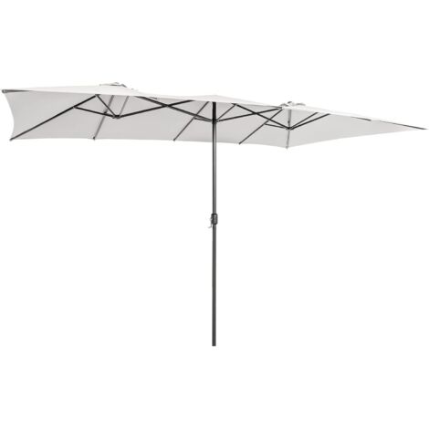 COSTWAY Parasol de Jardin Double XXL 426 x 265cm Poignée à Manivelle,Sommet Ventilé Polyester Structure Métallique à 10 Côtes Beige