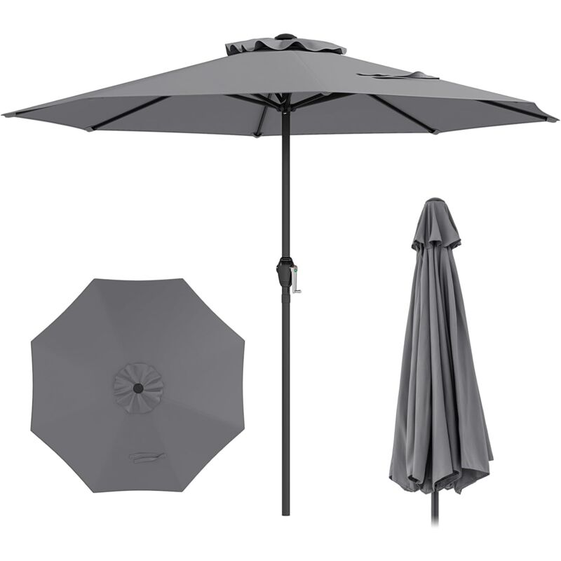 Parasol de Jardin Exterieur ø 260 cm, Parasol de Terrasse avec 8 Baleines Robustes, Toit Ventilé, Protection Solaire, Toile Polyester, Cadre en