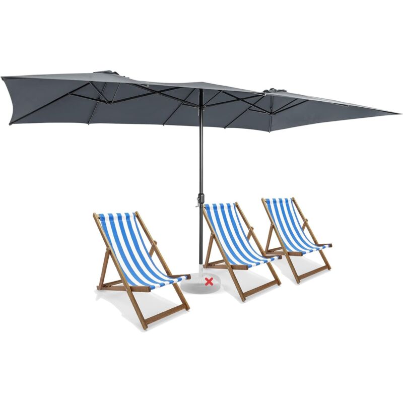 Parasol de Jardin Extérieur 426 x 260 cm xxl, Parasol Terrasse à 10 côtes Cadre Métal Poignée Manivelle Sommet Ventilé, Grand Parasol Double Jumeau