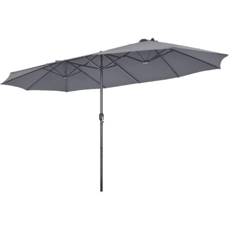 COSTWAY Parasol de Jardin Extérieur 470 x 280 CM Grande Taille XXL, Parasol Plage à 12 Côtes Manivelle Cadre Métal Toile Polyester, Parasol Double Jumeau pour Cour, Patio, Terrasse, Piscine (Gris)