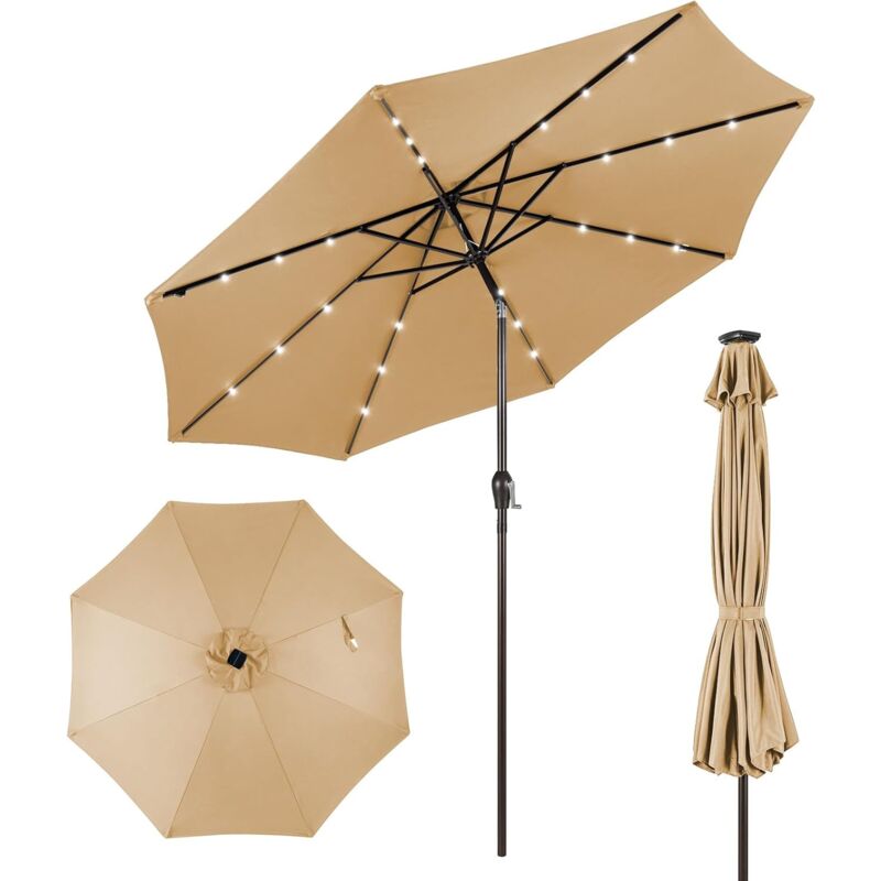 Parasol de Jardin Dia 300 CM/Parasol Déporté et Inclinable de Jardin avec 24 led Beige - Costway