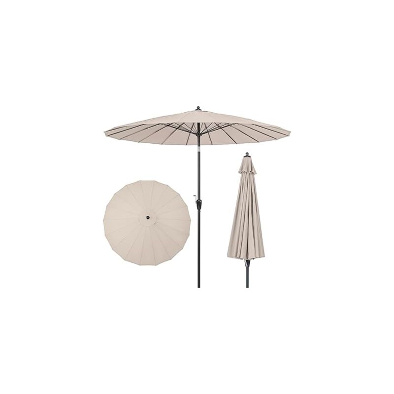 Costway - Parasol de Jardin Rond ø 265CM, Parasol avec 18 Baleines en Fibre de Verre avec Manivelle et Mécanisme d'Inclinaison, Parasol de Terrasse