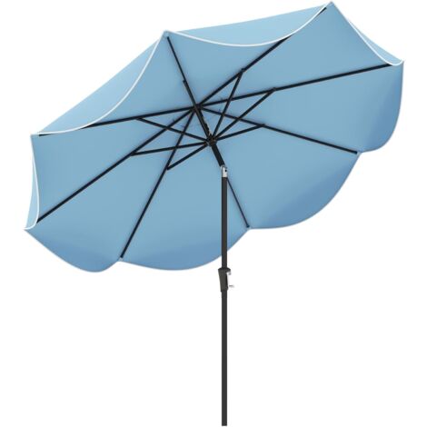 COSTWAY Parasol de Patio 270 cm avec Manivelle, Inclinaison par Bouton-Poussoir, Parasol de Marché à Double Toit avec Canopée Protectrice UV, 8 Côtes, pour Jardin, Patio, Piscine (Style 2,Marine)