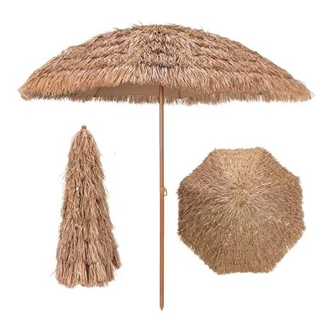 Costway – Parasol de plage en paille 205 cm – 8 baleines en métal – Imperméable et résistant à la décoloration – Pour piscine et terrasse