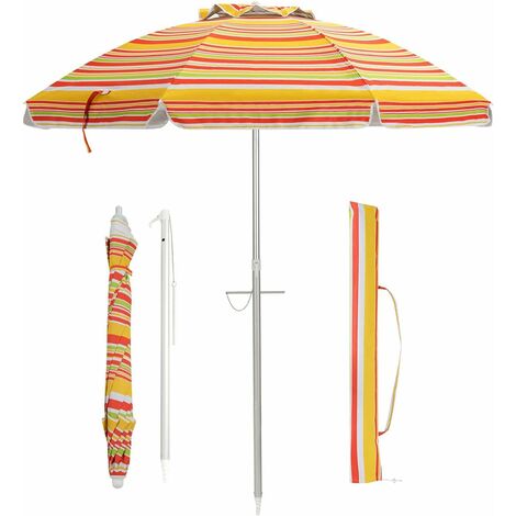 Costway – Parasol de plage inclinable Ø198 cm – Protection UV 50+ – Mât en aluminium et 8 baleines en fibre de verre – Sac de transport inclus
