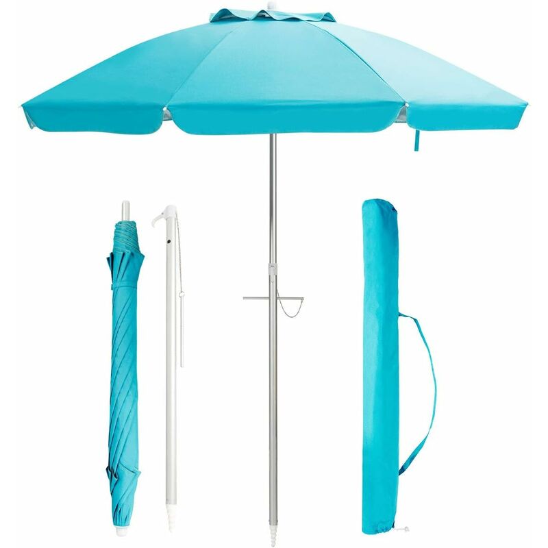 Parasol de Plage Inclinable Ø198 cm Protection uv 50+ avec Bouton Poussoir et Sac de Transport pour Patio/Piscine/Jardin-Bleu - Costway