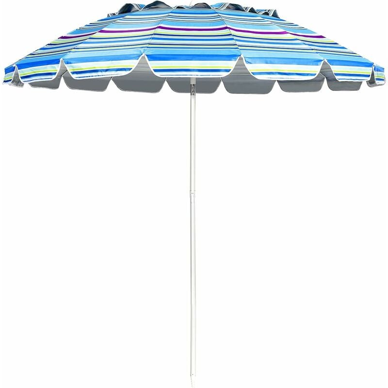 Costway - Parasol de Plage Inclinable 2,45 m Protection upf 50+ Baleines en Fibre de Verre avec Sac Pied Amovible Bleu