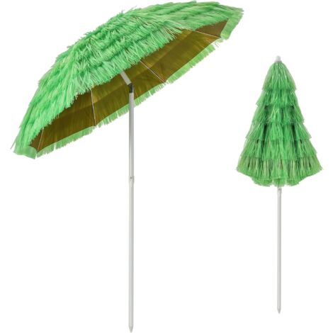 COSTWAY Parasol de Plage Inclinable de Paille 1,75M Fixation pour Sable Toit De Chaume Style Hawaïen 2 Parties Démontables pour Plage Cour et Piscine