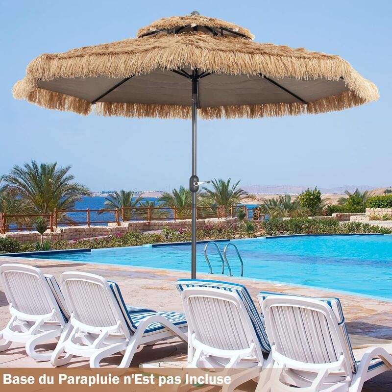 Parasol de Plage Style Hawaï 2,65 m Double Aération avec 8 Baleines Système de Manivelle Manuel Inclinaison Réglable - Costway