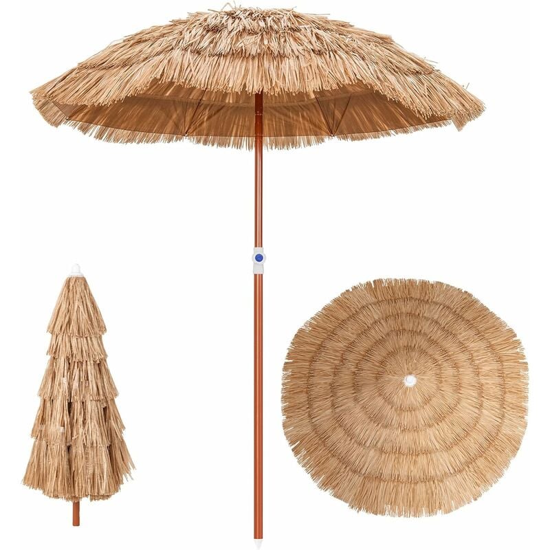 Costway - Parasol de terrasse en chaume, parasol tiki hawaïen de 155 cm avec sac de transport, design inclinable, parasol de plage tropical pour
